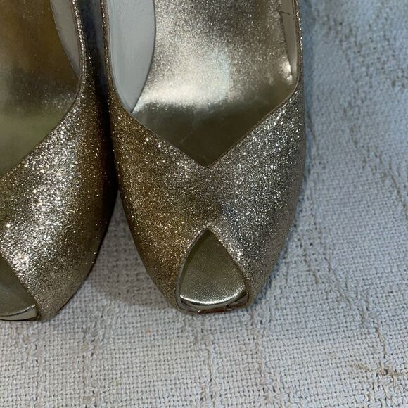 Stuart Weitzman Women’s Dressy Heels Size 7.5 M Gold Sparkle Going Out Party - Picture 9 of 12